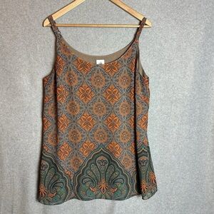 CAbi #3082 Arabesque Large Cami Tank Top Paisley Adjustable Strap EUC